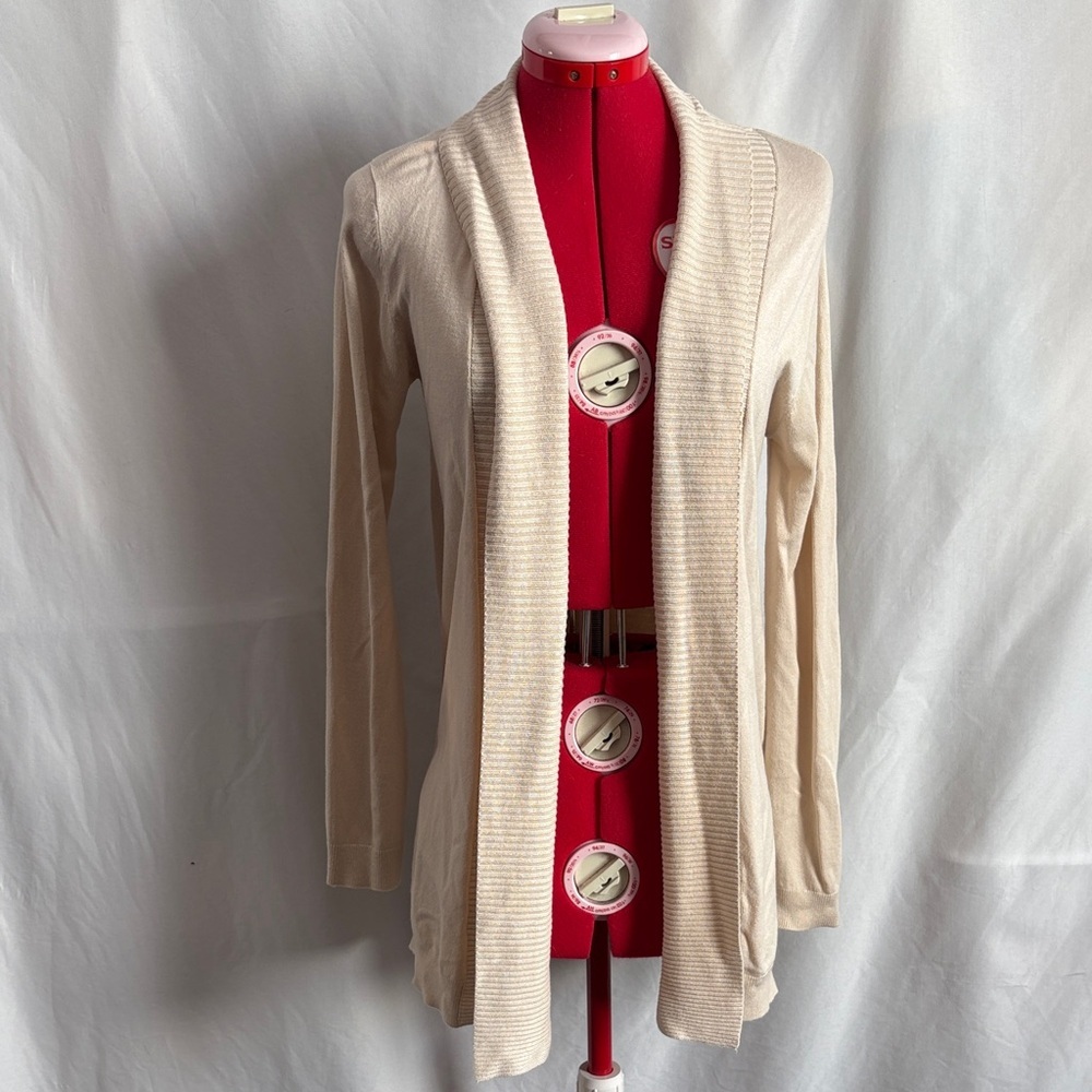 Mango Women's Open-Front Cream Ribbed Trim Cardigan SM278
